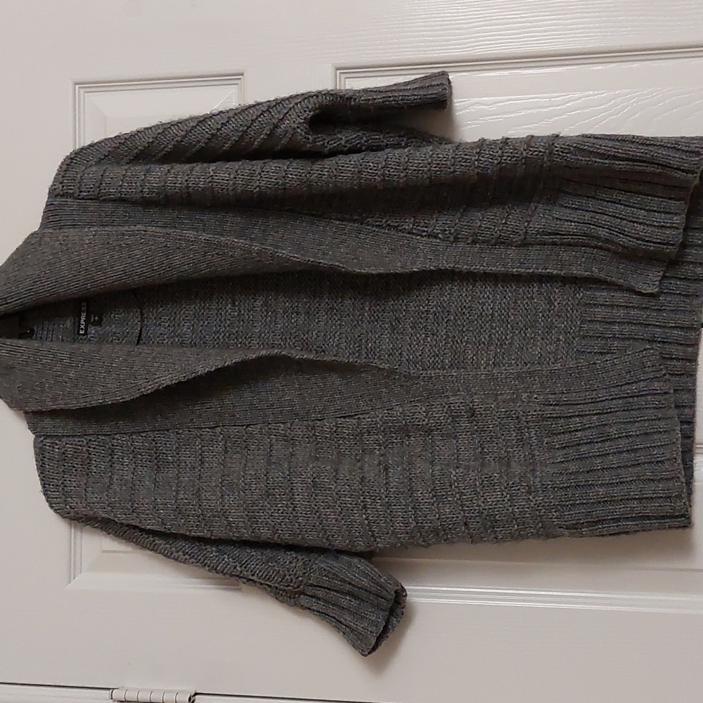 Express alpaca blend grey cable knit open cardigan, size small